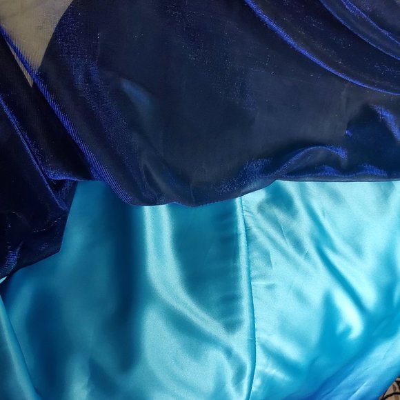 Designer Cobalt Blue Strapless Gown Dress Shimmer Sheer Overlay Faux Stones Cute - Picture 9 of 9